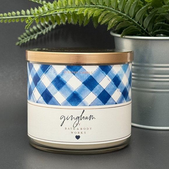 BBW Gingham Bath & Body Works 3 Wick Candle - Picture 1 of 10